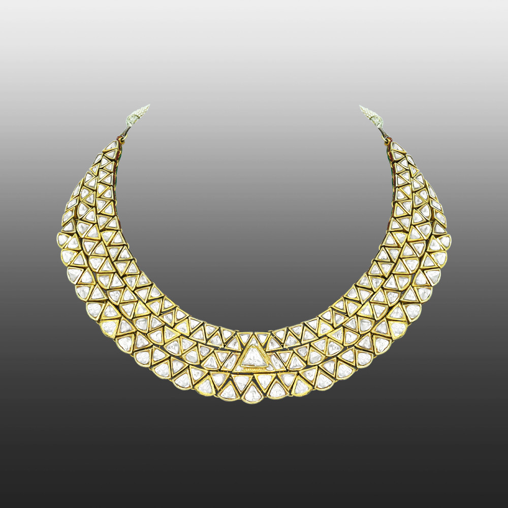 Geometric Polki Collar Necklace with Gold Framework